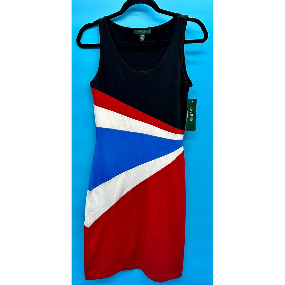 Y2K NWT Lauren Ralph Lauren Womens‎ Colorblock Sheath Dress Black Red Blue XS